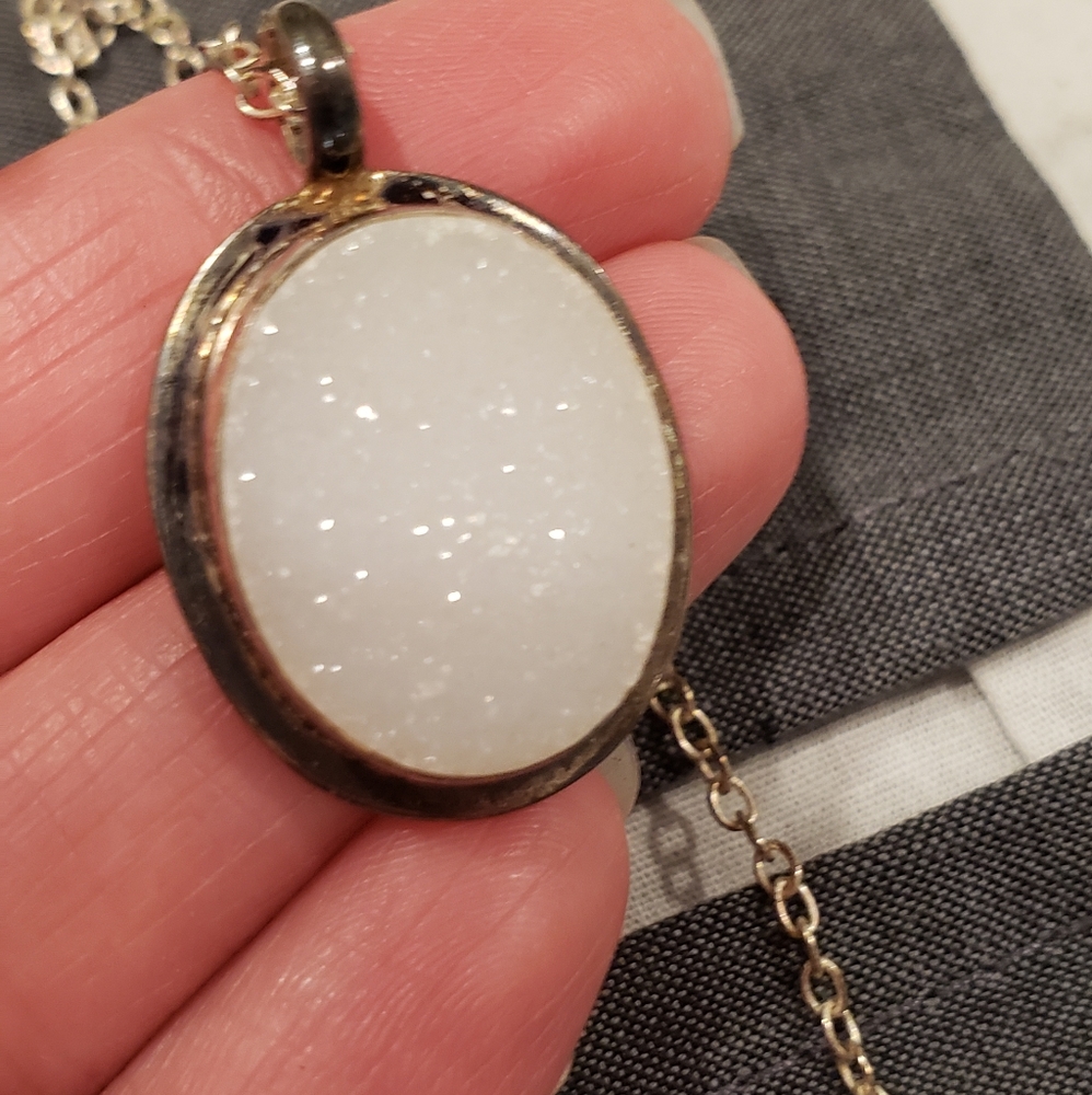 Baroni white druzy sterling necklace